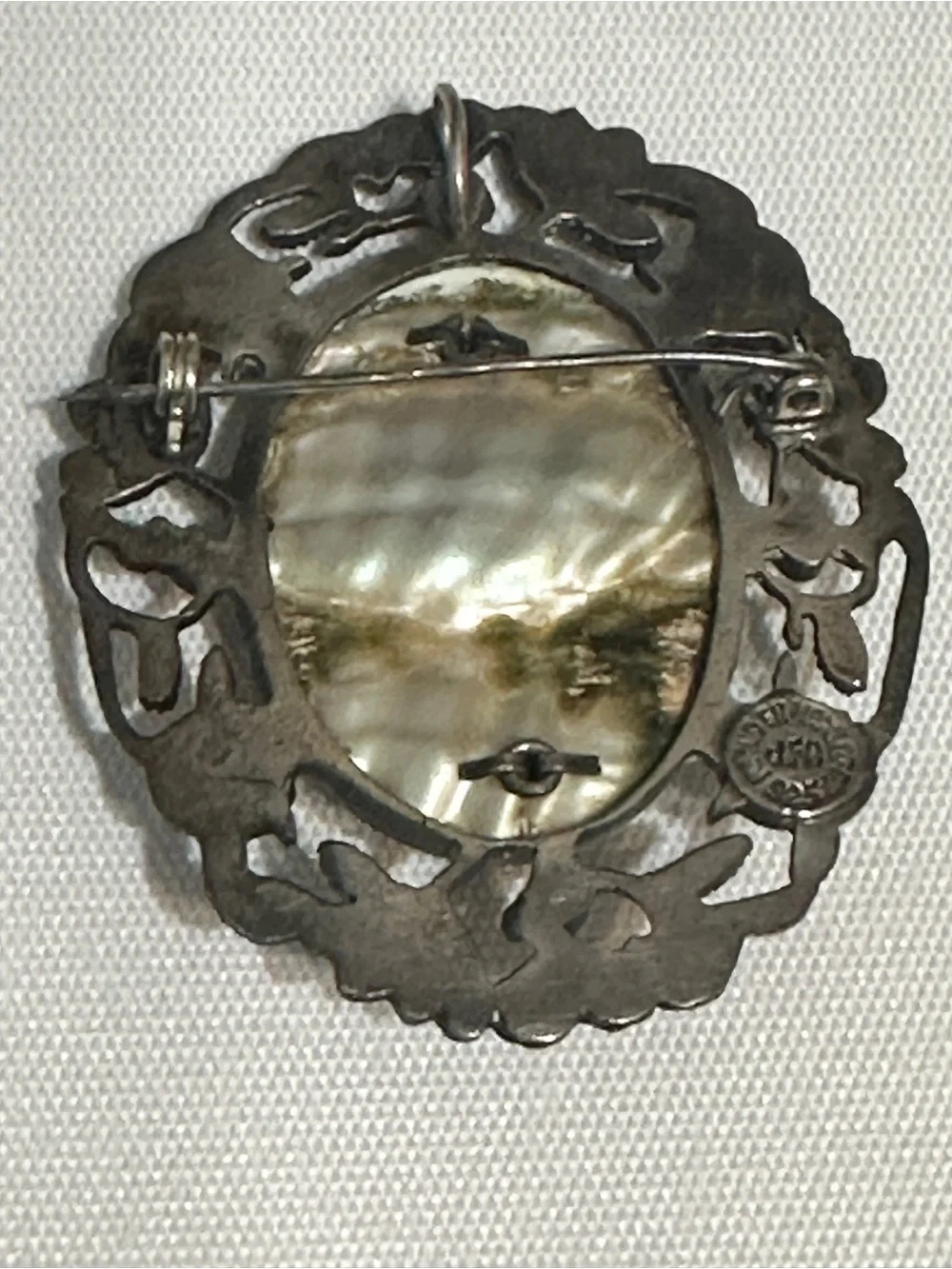 Vintage Mexican sterling silver and abalone shell floral brooch and pendant.
